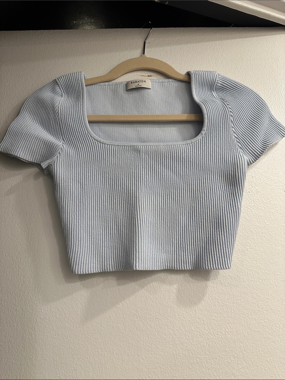 Aritzia Light Blue Ribbed Square-Neck Crop Top